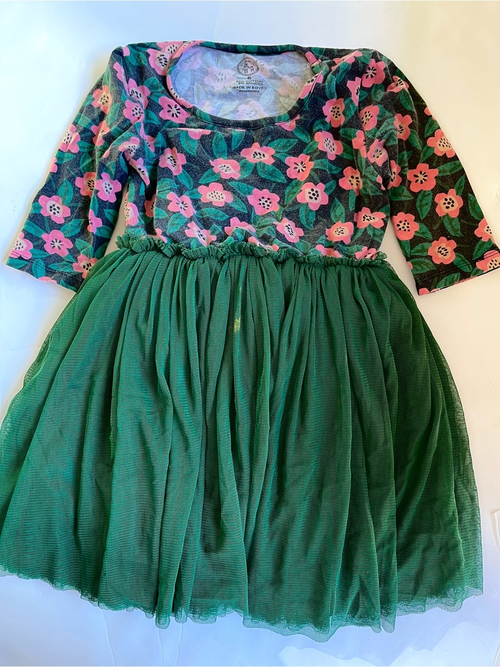 Taylor Joelle size 6 Green Floral Tulle Dress with Pink Blossoms